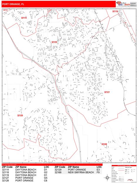 Port Orange Florida Zip Code Wall Map (Red Line Style) by MarketMAPS