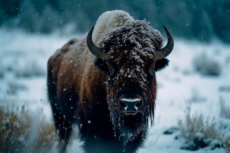 Premium AI Image | Bison in the snow in yellowstone national park