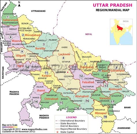 Uttar Pradesh Mandal Map, Uttar Pradesh Regions | India world map, Map ...