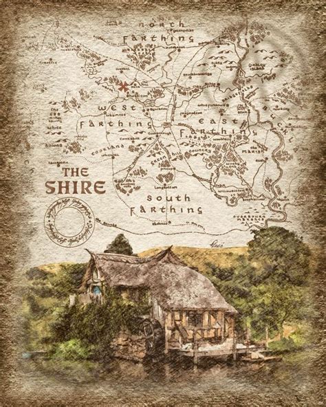 The Shire Map of Hobbiton Mill Art,Lord of the Rings Art Poster Map,The ...