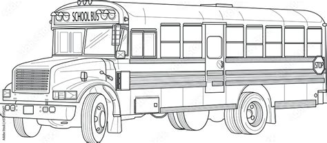 School bus realistic sketch template. Cartoon vector illustration in ...