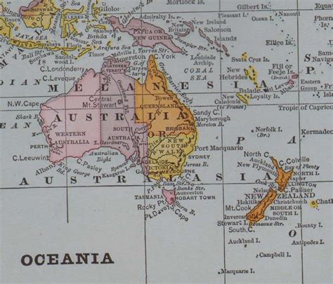 Map Oceania Australia New Zealand Microesia Polynesia South