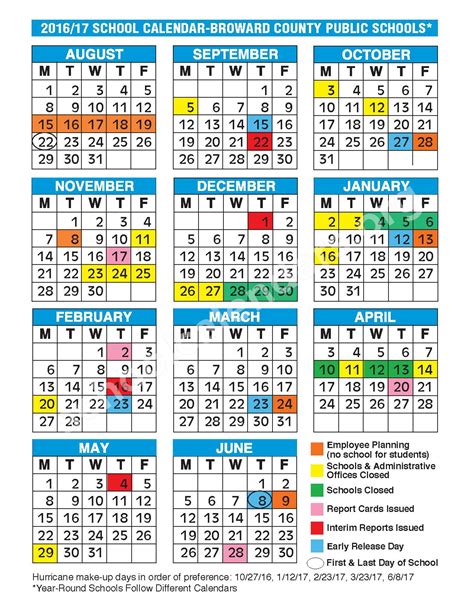 2016 - 2017 School Calendar | Broward County Public Schools – Fort ...