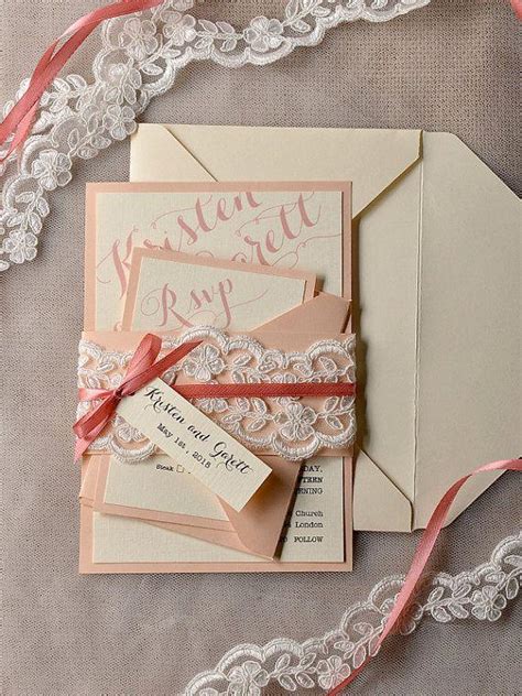 Coral And Peach Wedding Invitation, Veil Lace Wedding Invitations ...