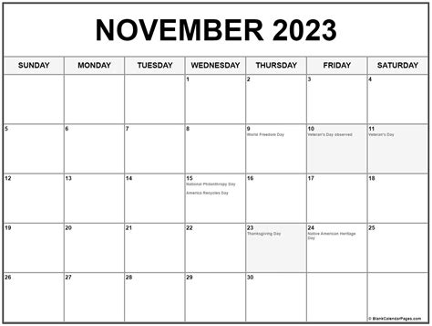 November 2023 Calendar And Holidays - Get Calendar 2023 Update