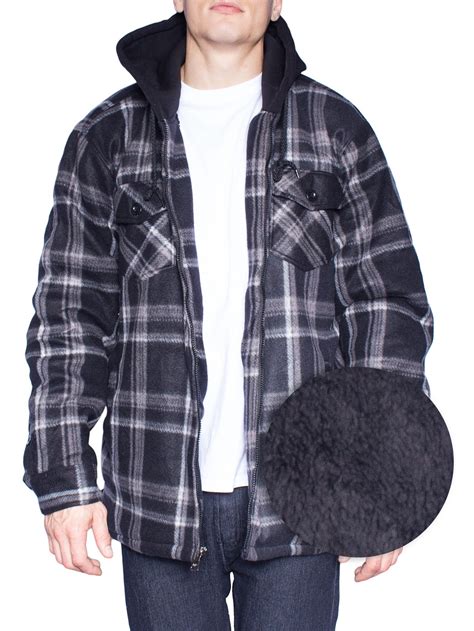 Mens Flannel Jackets For Mens Fleece Sherpa Lined Plaid Shirt Hooded ...