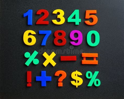 Colorful Magnetic Numbers and Math Symbols on Black Background Stock ...