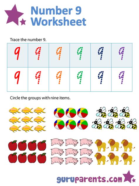 Number 9 Worksheets | Counting worksheets, Numbers preschool, Worksheets