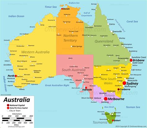 Large detailed map of Australia with cities and towns