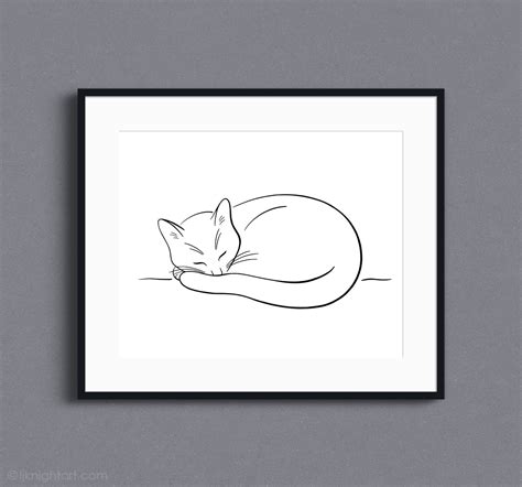 Sleeping Cat Line Art Drawing | L.J. Knight Art