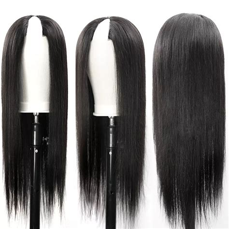 Straight 180 Density V Part Wig Brazilian Gluelesss