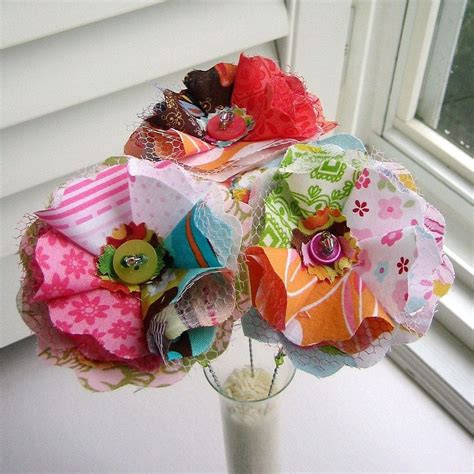 Handmade Fabric Scrap Flower Bouquet, Arrangement, | Flower crafts ...