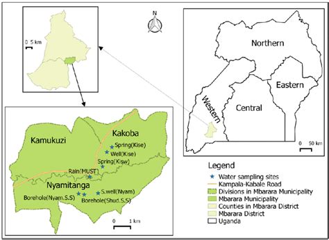 Map of Mbarara municipality showing the location of drinking water ...