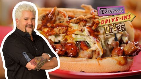 Guy Fieri Eats a Cheesy BBQ Pork Chislic Sandwich | Diners, Drive-Ins ...