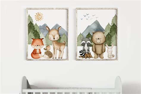 Woodland Animals Nursery Wall Art, Set of 2 PRINTABLE Art, Forest Boys ...