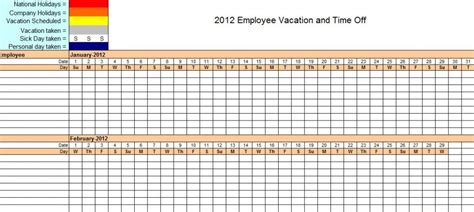 Employee Vacation Schedule Template ~ Excel Templates