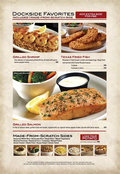 Menu For Texas Roadhouse With Prices