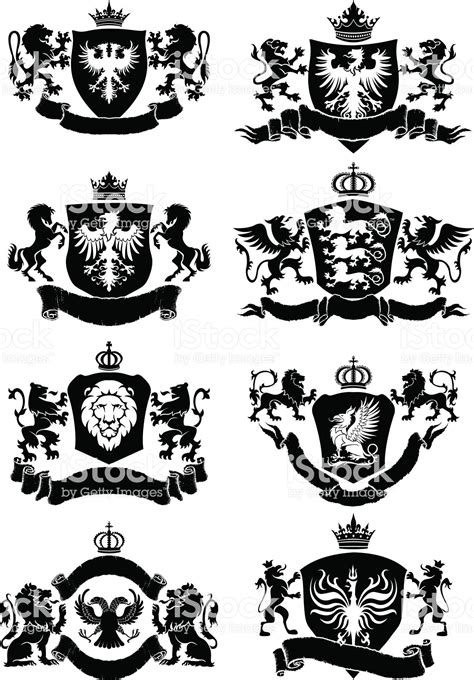 Black heraldic banner collection design elements,black... | Coat of ...