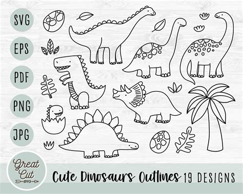 Cute Dinosaur Svg Bundle Hand Drawn Dinosaur Outlines Svg - Etsy