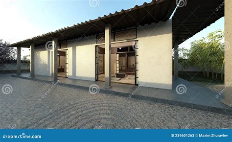 Samurai House Exterior and Interior 3d Illustration Stock Illustration ...