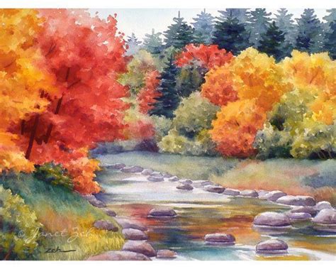 Watercolor landscape paintings, Fall landscape painting, Autumn painting