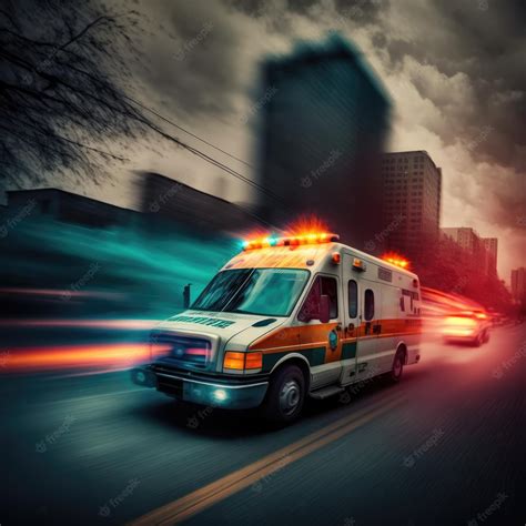 Premium Photo | Ambulance driving in city street with clouded sky ...