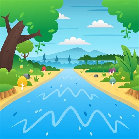 Premium Vector | Cartoon river in the forest background