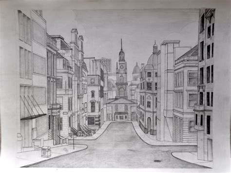 One Point Perspective Drawing City Street - DRAWINGS OF LOVE