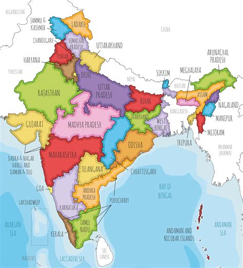 Vector illustrated map of India with states and territories and ...