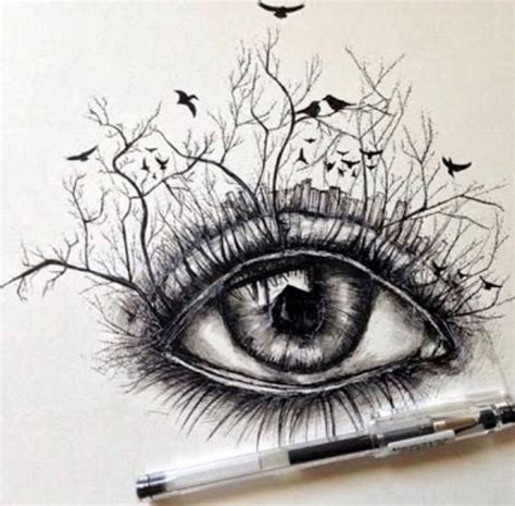 Forest eyelash eye with city in background | Eye art, Eye drawing, Art