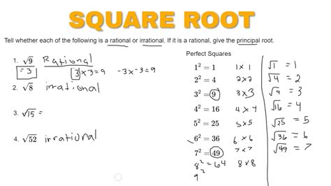 Square Root | Rational or Irrational? If it is Rational, give the ...