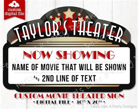 Custom Movie Theater Sign Digital Download, DIY Printable Sign, Movie ...