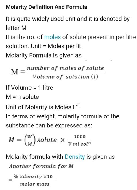 write 3 formula of molarity - Brainly.in