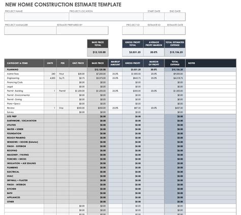 Microsoft Excel Estimate Template