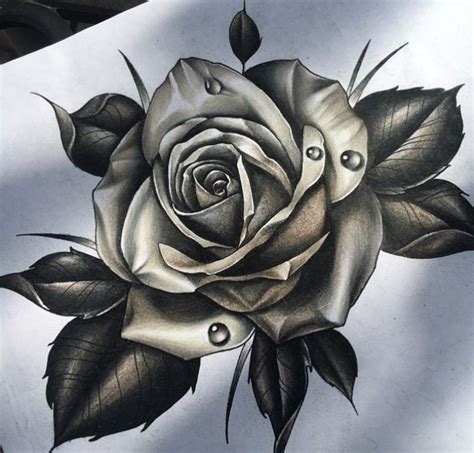 Realistic Black Realistic Rose Tattoo Drawing