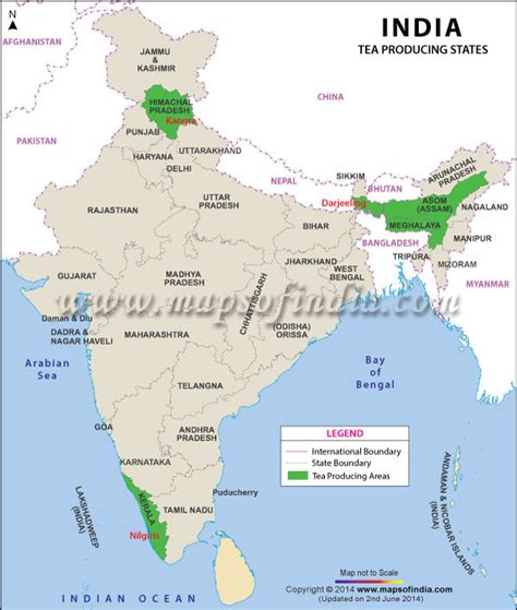 Tea Producing States in India, Tea Production Map of India