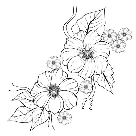 Free Vector line art and hand drawing flower art black and white flat ...