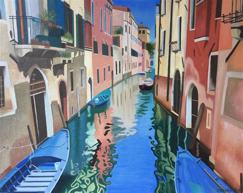 Venice canal boats original oil painting on canvas ready to | Etsy