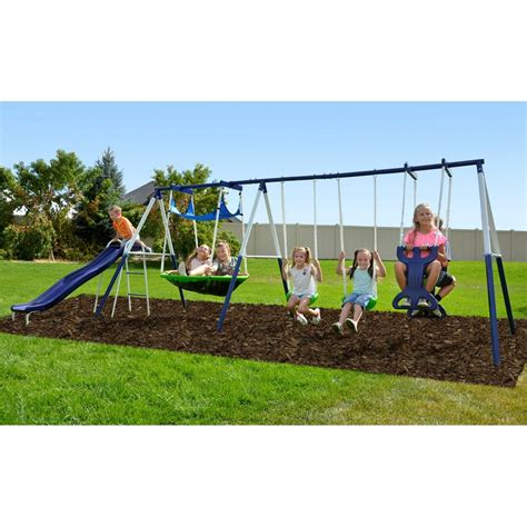 Sportspower Outdoor Rosemead Metal Swing Set with Roman Glider, Saucer ...