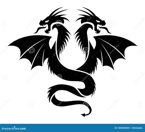 Two-headed Dragon Tattoo In Black Isolated Cartoon Vector ...