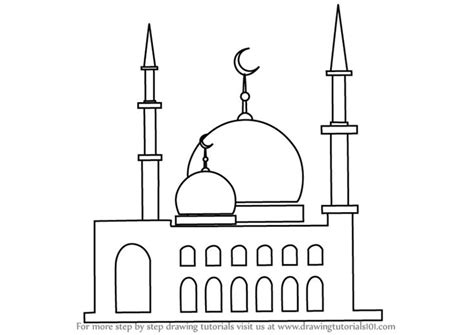 Learn How to Draw a Mosque (Islam) Step by Step : Drawing Tutorials ...