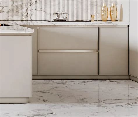 Modern Light Grey French Kitchen Cabinets Design | OPPEIN