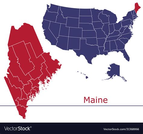 Maine map counties with usa Royalty Free Vector Image