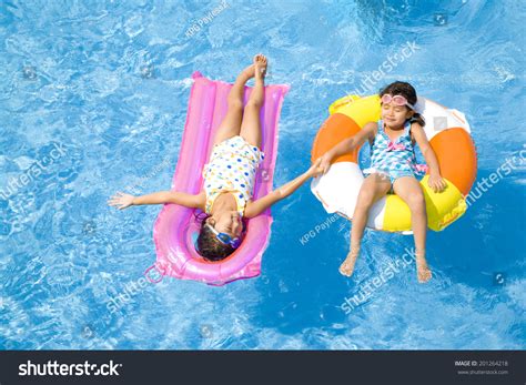 Two Girls Swimsuit Floating Pool Float Stock Photo 201264218 | Shutterstock