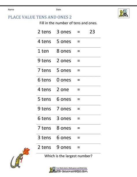 Math Place Value Worksheets 2 Digit numbers