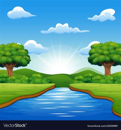 River cartoons in the middle beautiful natural sce