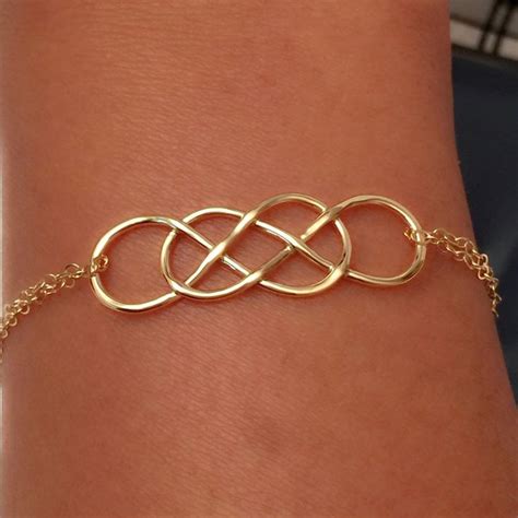 Gold infinity bracelet, 14k Yellow gold double infinity bracelet ...