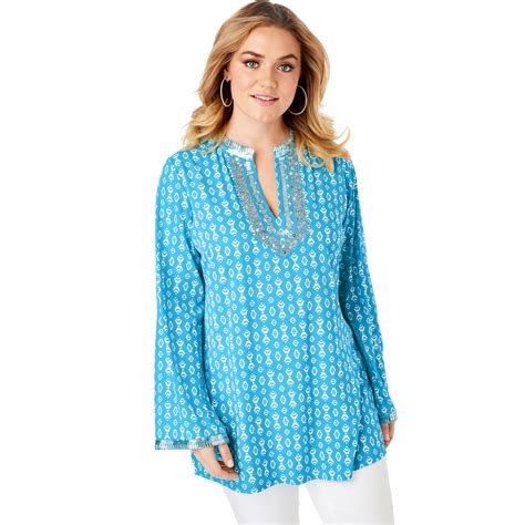 Roaman's - Roaman's Plus Size Flared-sleeve Tunic With Embellishments ...