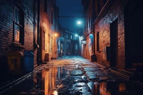 Premium AI Image | Back street alley with old city houses in rain at ...