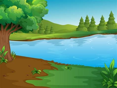 River scene with trees and hills | Cartoon background, Photoshop ...